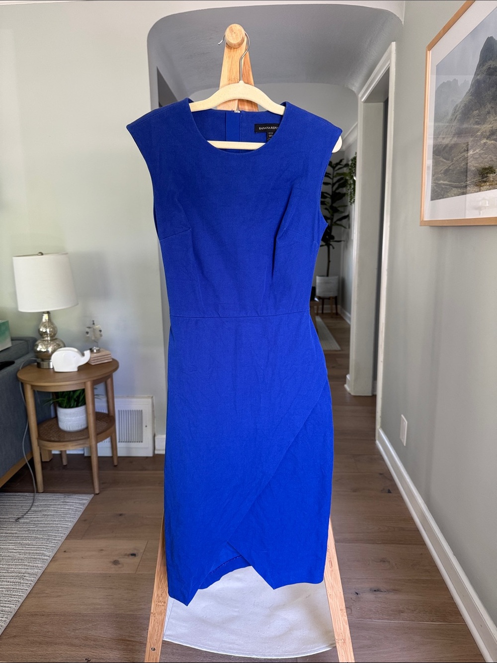 Banana Republic Royal Blue Cap-Sleeve Sheath Midi Dress